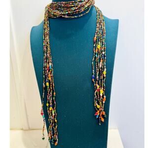 Multi Strand Boho Beaded Necklace or Belt – 54” Wrap Festival Jewelry